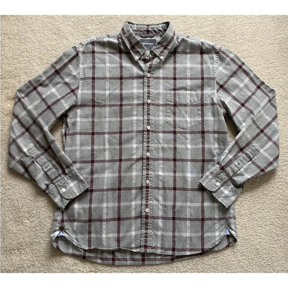 Bonobos Button Down Shirt Mens XL Slim Fit Gray Plaid Long Sleeve Cotton Office - Picture 2 of 10